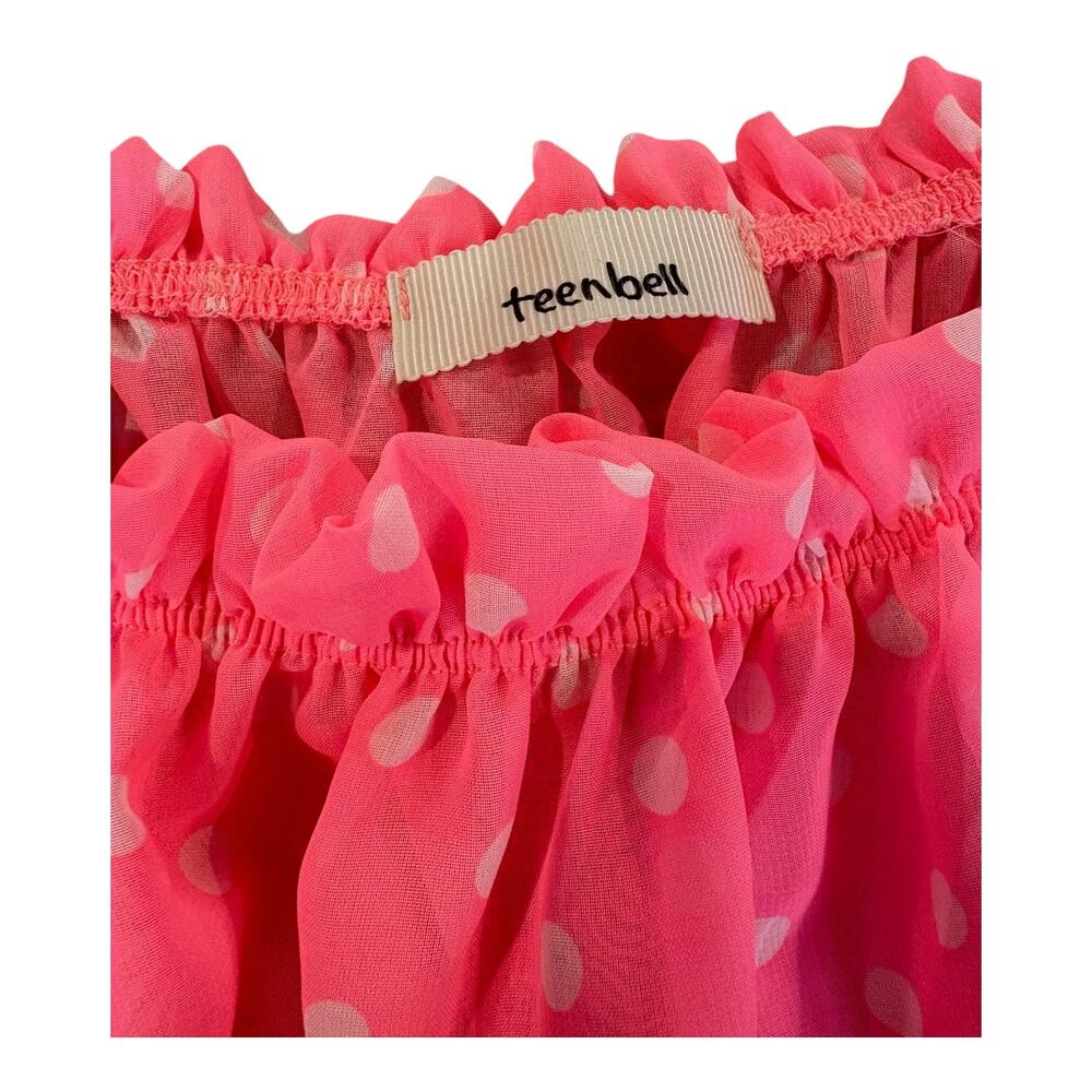 Teenbell Juniors Girl’s XL Pink & White Polka Dot Blouse Sheer Ruffle Flowy - Picture 4 of 8